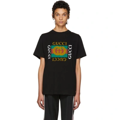 Shop Gucci Black Tiger Logo T-shirt In 1948 Black