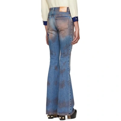 Shop Gucci Blue Embroidered Flared Jeans