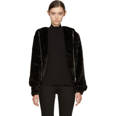 Shop Helmut Lang Black Faux-mink Hooded Bomber Jacket