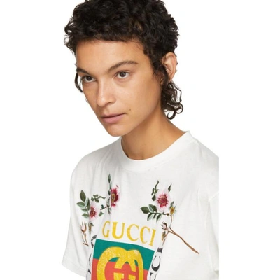 Shop Gucci White Floral Logo T-shirt In 9234 Natural White