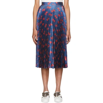 Shop Gucci Blue & Red Lurex Bow Plissé Skirt