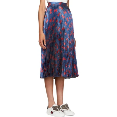 Shop Gucci Blue & Red Lurex Bow Plissé Skirt