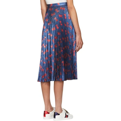 Shop Gucci Blue & Red Lurex Bow Plissé Skirt