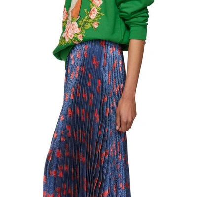 Shop Gucci Blue & Red Lurex Bow Plissé Skirt