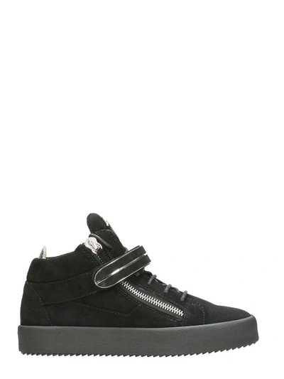 Shop Giuseppe Zanotti Black Suede Leather Mick Hi-top Sneakers