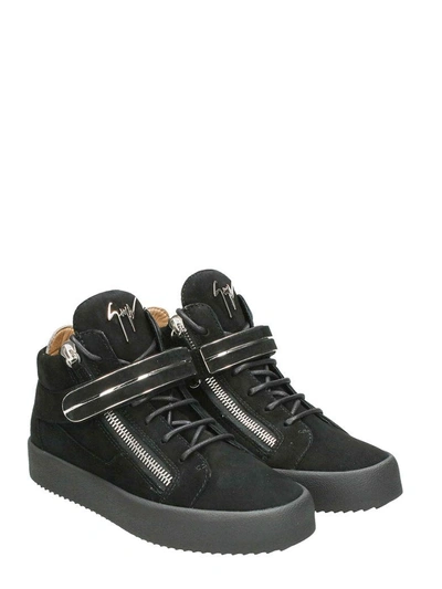 Shop Giuseppe Zanotti Black Suede Leather Mick Hi-top Sneakers