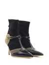 MALONE SOULIERS SADIE LEATHER AND SUEDE SOCK ANKLE BOOTS,SADIE BOOTIE GOLD BLACK BLACK