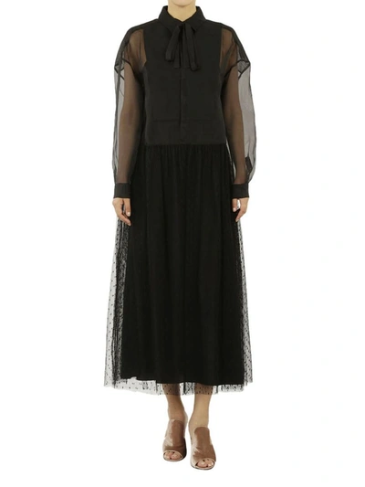 Red Valentino Fit And Flare Button Up Dress In Black