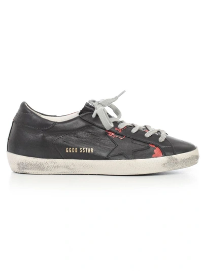 Golden Goose Shoes In Bblack Leather Red Flower Printed