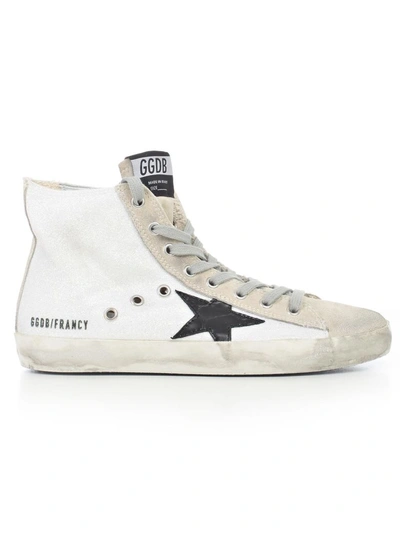 Golden Goose Suede & Canvas Francy Sneakers In Awhite Silver Black Cocco Printed Star