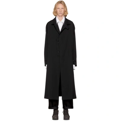 Shop Yohji Yamamoto Black Gabardine Rain Coat