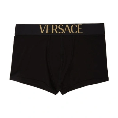 Versace Logo Stretch Cotton Jersey Boxer Briefs In Black | ModeSens