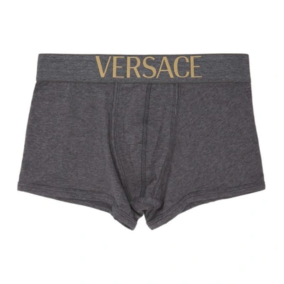 Shop Versace Underwear Grey Low-rise Logo Boxer Briefs In A811 Grey Mel.