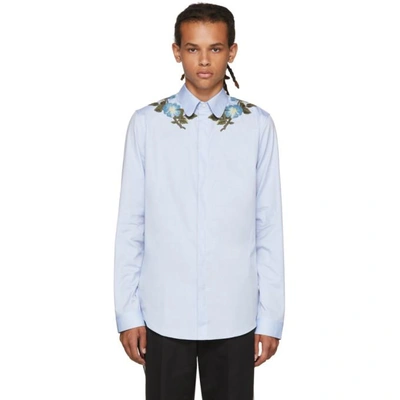 Shop Gucci Blue Embroidered Shirt