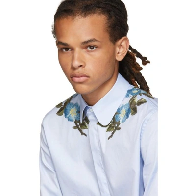 Shop Gucci Blue Embroidered Shirt