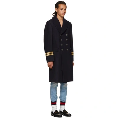 Shop Gucci Navy Wool 'hollywood' Coat