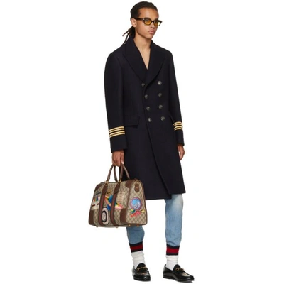 Shop Gucci Navy Wool 'hollywood' Coat