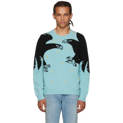 Gucci Eagle-intarsia Embroidered Wool Sweater In Turquoise-blue | ModeSens