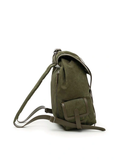 Shop Stella Mccartney Exo Waxed Fabric Falabella Backpack In Khaky|verde
