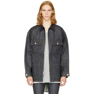 Shop Fear Of God Indigo Long Denim Jacket