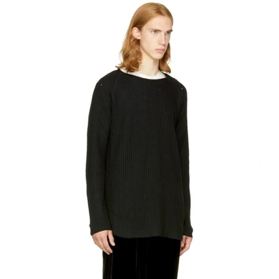 Shop Miharayasuhiro Black Damaged Waffle Knit Pullover