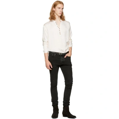 Shop Saint Laurent Off-white Jacquard Half-button Shirt