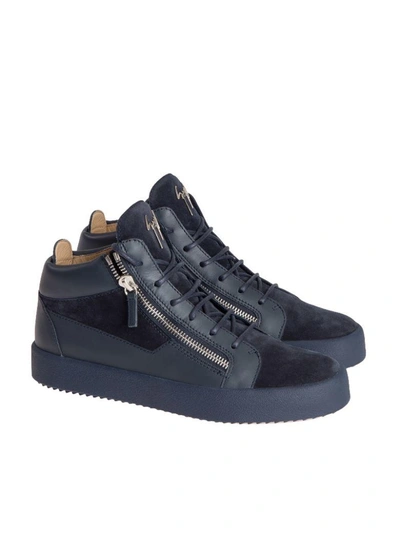 Giuseppe Zanotti Suede And Leather Sneakers In Dark Blue