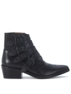 TOGA TEXAN TOGA PULLA IN BLACK LEATHER WITH OPAQUE BLACK BUCKLES,AJ006-BLACK-BUCKLE