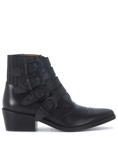 Shop Toga Texan  Pulla In Black Leather With Opaque Black Buckles In Nero