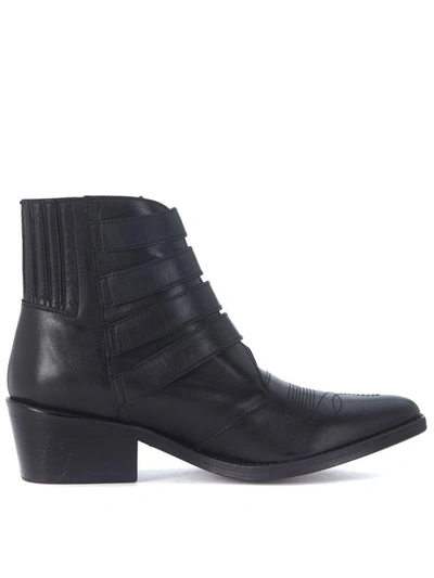 Shop Toga Texan  Pulla In Black Leather With Opaque Black Buckles In Nero
