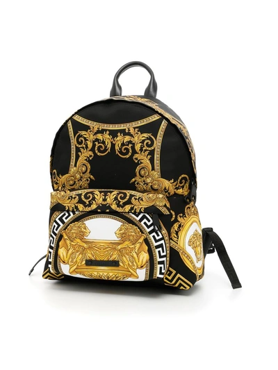 Shop Versace Backpack With Iconic Print In Nero+multicolor|giallo