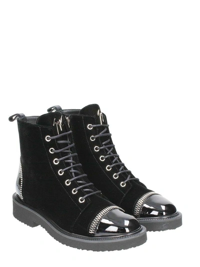 Shop Giuseppe Zanotti Velvet Lace Up Boots In Black