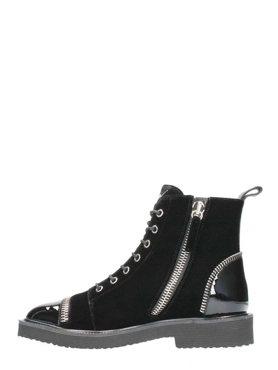 Shop Giuseppe Zanotti Velvet Lace Up Boots In Black