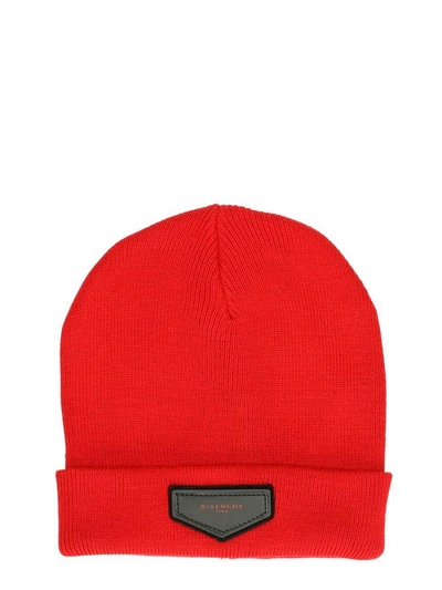 Shop Givenchy Patch Beanie Knitted From Soft Red Wool