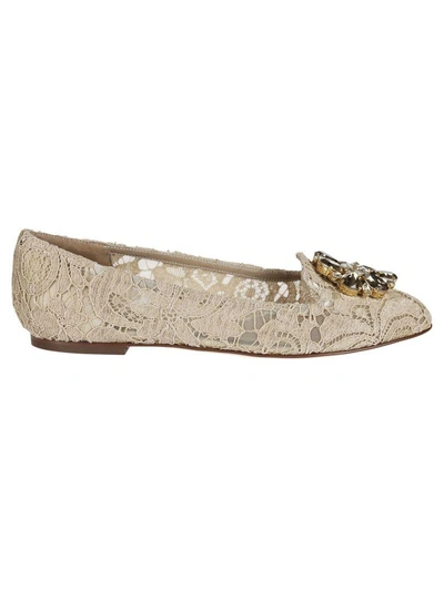 Shop Dolce & Gabbana Crystal Embellished Slippers In Sand