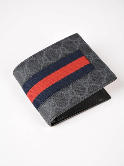 Shop Gucci New Web Gg Supreme Selleria Wallet In Black/brb