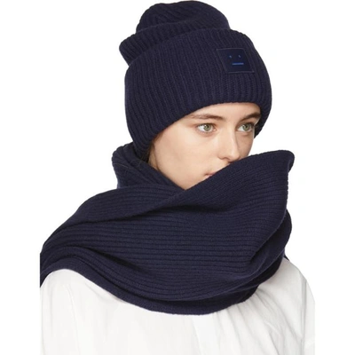 Shop Acne Studios Navy Pansy L Face Beanie