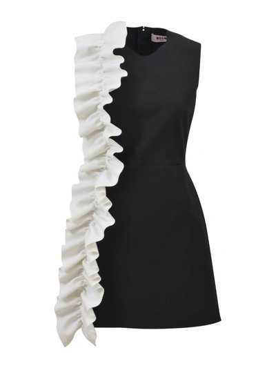 Shop Msgm Dress With Trims In Black/white