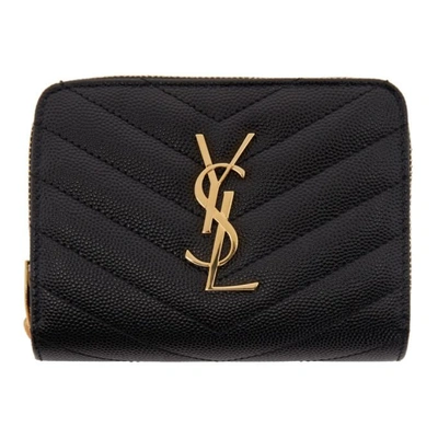 Shop Saint Laurent Black Monogram Compact Zip Around Wallet