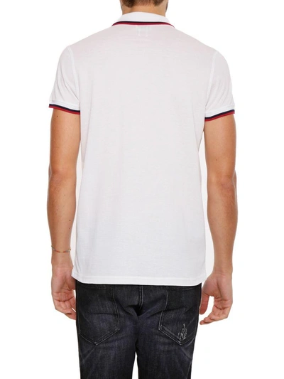 Shop Saint Laurent Piquet Cotton Polo Shirt In Blanc Marine Rouge|bianco