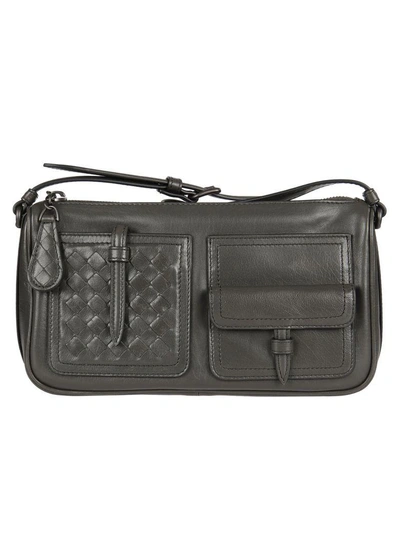 Shop Bottega Veneta Simple Pocket Shoulder Bag In Ardoise-black