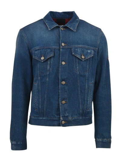 Shop Gucci Embroidered Denim Jacket In Light Blue