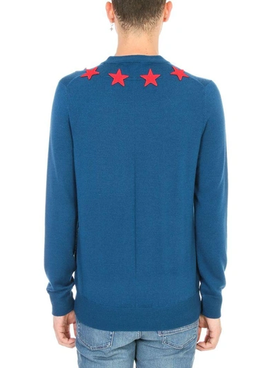 Shop Givenchy Star Appliques Blue Wool Jumper