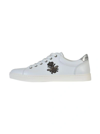 Shop Dolce & Gabbana Bee Embroidered Leather London Sneakers In White