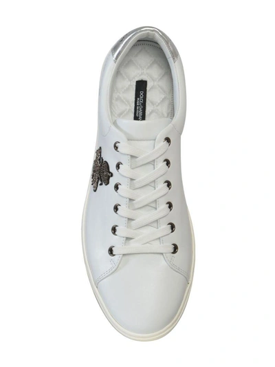 Shop Dolce & Gabbana Bee Embroidered Leather London Sneakers In White