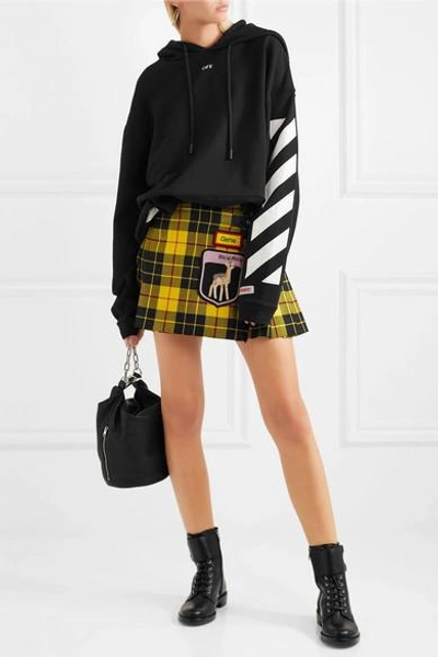 Shop Miu Miu Appliquéd Tartan Wool Mini Skirt