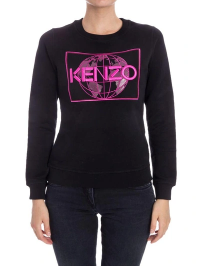 Shop Kenzo Cotton Blend Sweatshirt In Black - Fuchsia