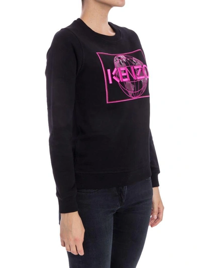 Shop Kenzo Cotton Blend Sweatshirt In Black - Fuchsia