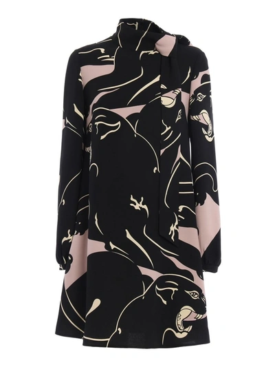 Shop Valentino Printed Panther Mini Dress In Pink & Purple