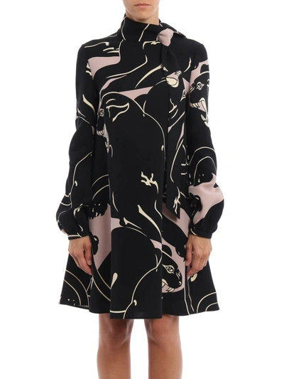 Shop Valentino Printed Panther Mini Dress In Pink & Purple
